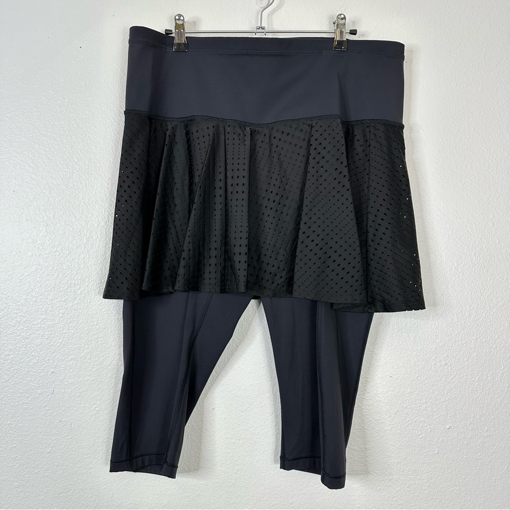 Athleta A-Game 2-in-1 crop skort leggings skirt black mesh athletic athleisure
